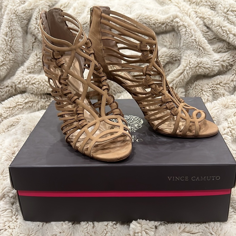 Vince Camuto Joshalan tan heeled sandal.